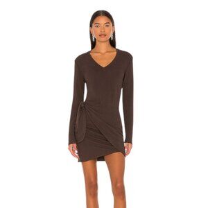 Monrow Brown Supersoft Long Sleeve V-Neck Sweater Mini Dress - Small